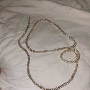 Pearl-Tone Braided Rope Chain Necklace/Belt